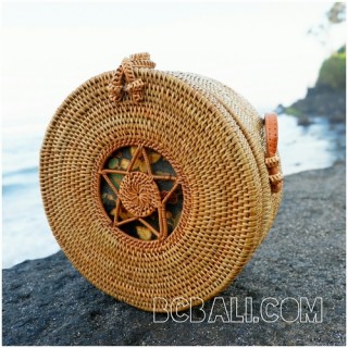 around circle straw rattan grass ata bags motif with lining fabric bali style